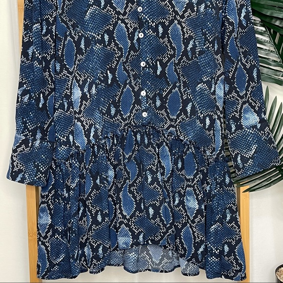 SOLD Zara Blue Snake Print V Neck Button Front Dress S - Picture 6 of 11